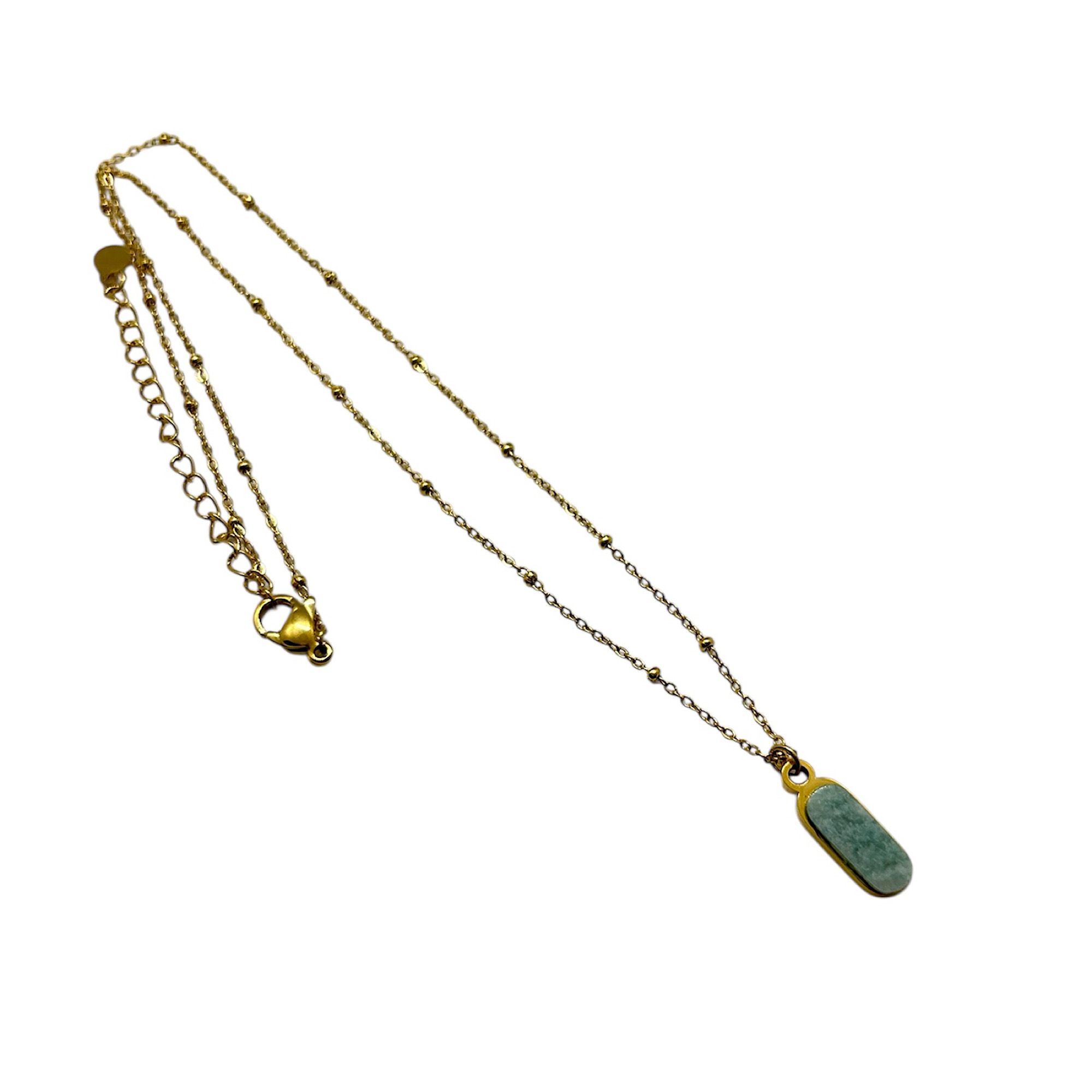 Gold steel necklace with rectangular natural stone.